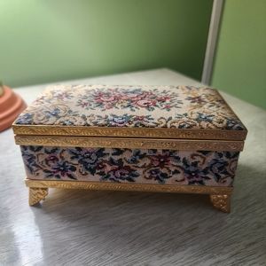 Vintage tapestry music jewelry box 1960s